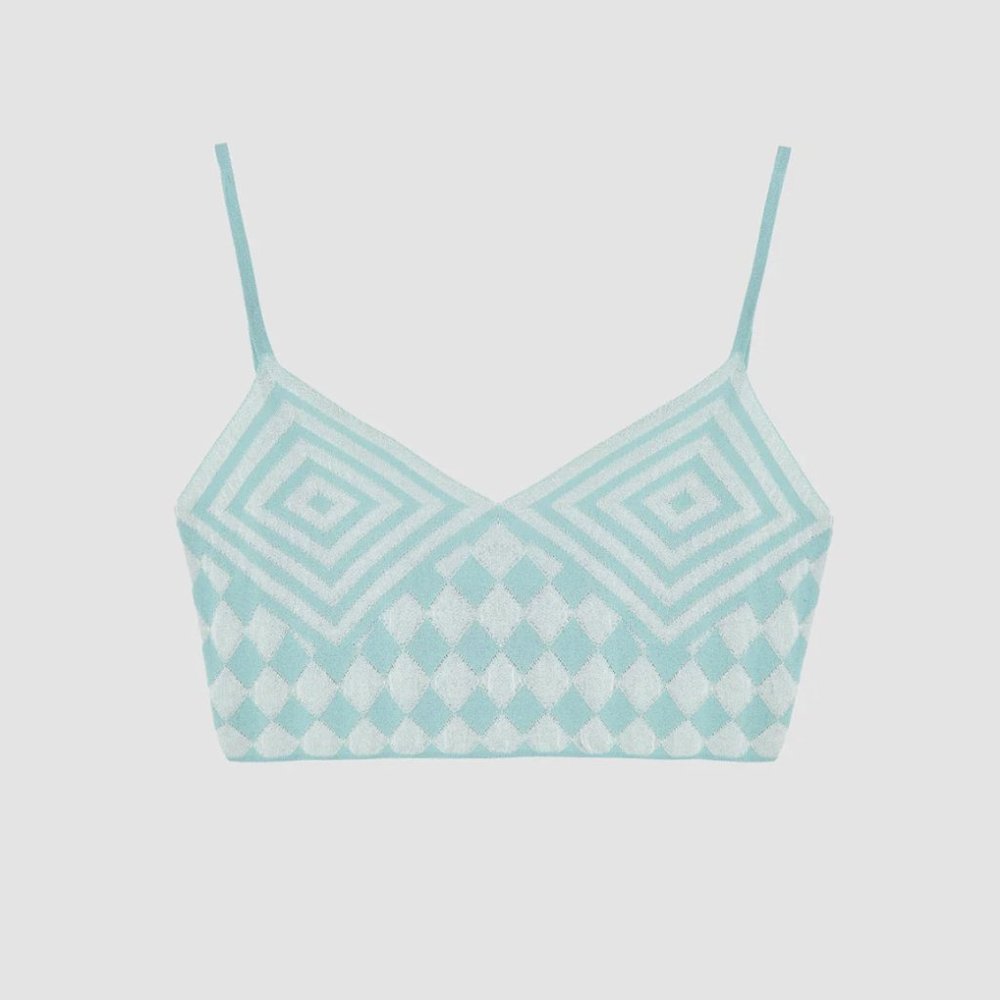 Cropped Knit Bralette Top Light Blue